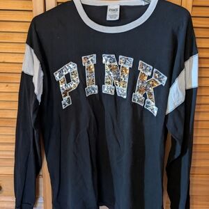 PINK Victoria's Secret Black and Gray Sequin Long Sleeve Tee